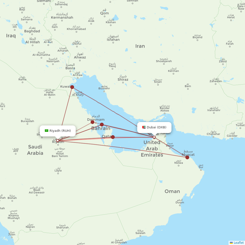 Emirates flights between Riyadh and Dubai
