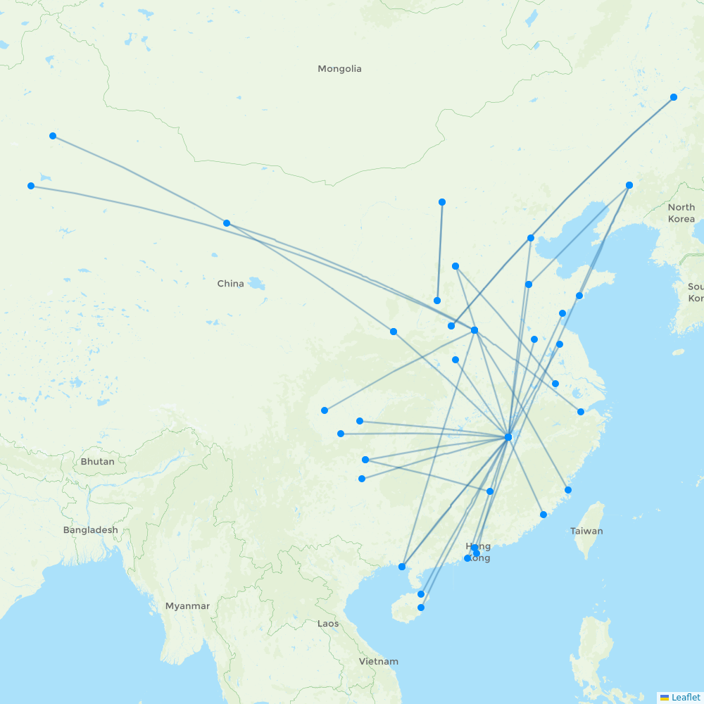 Jiangxi Airlines destination map