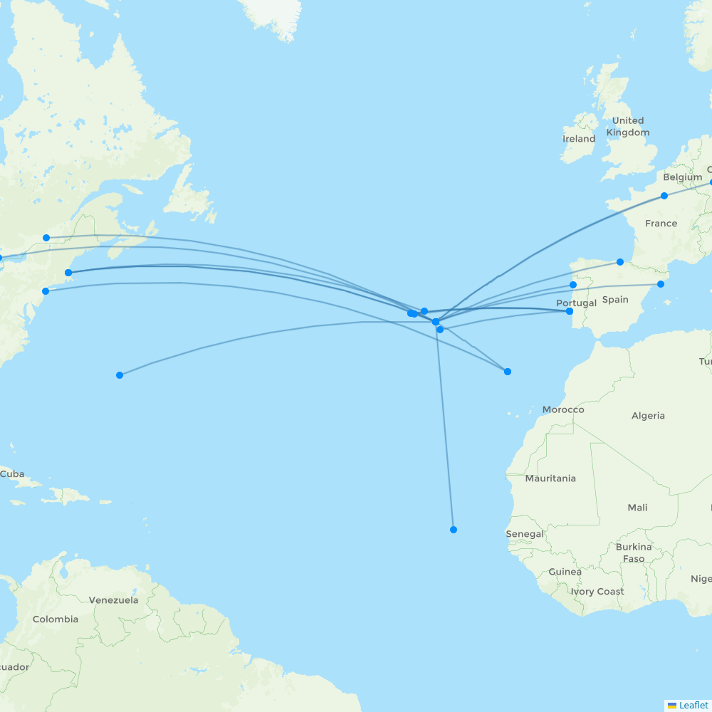 Azores Airlines destination map