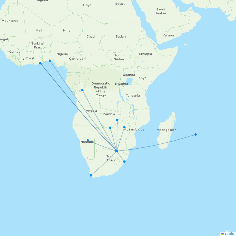 South African Airways destination map