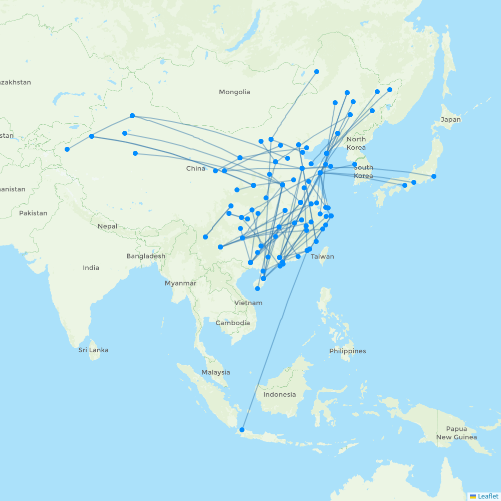 Shandong Airlines destination map