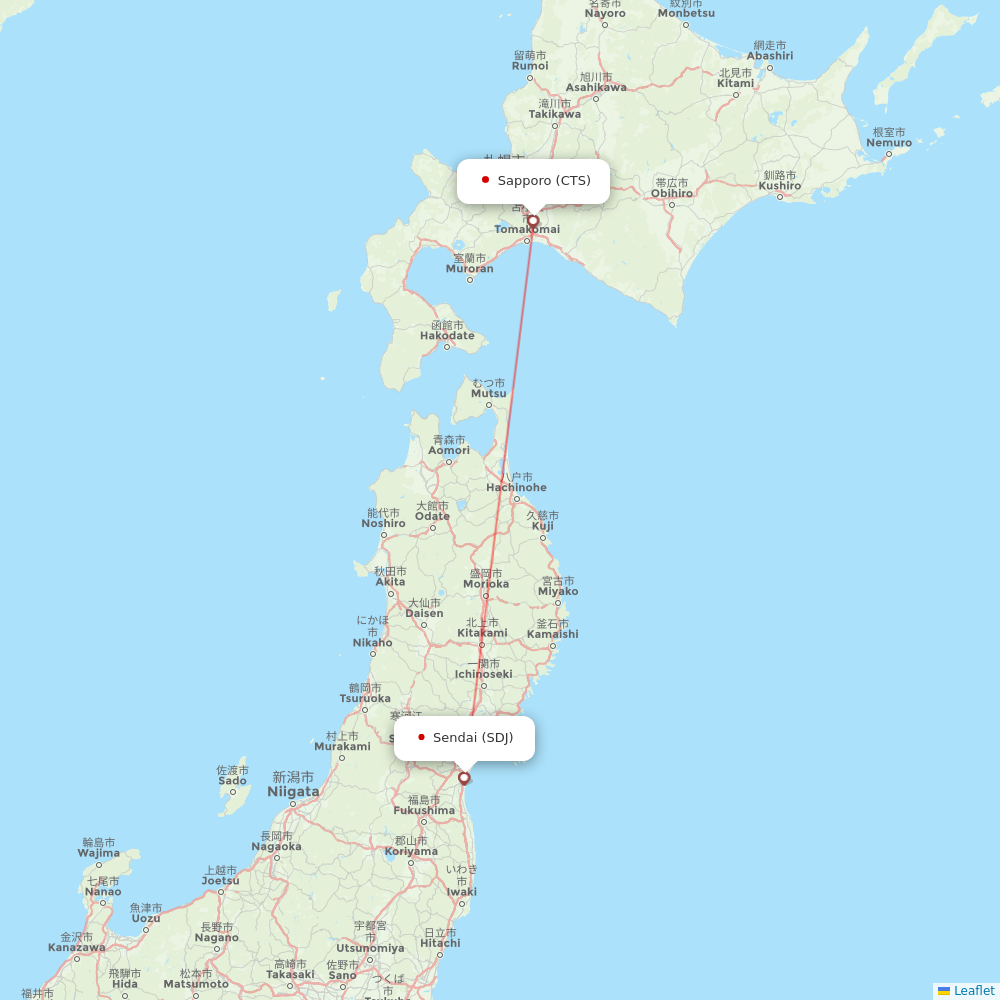 JAL flights between Sendai and Sapporo