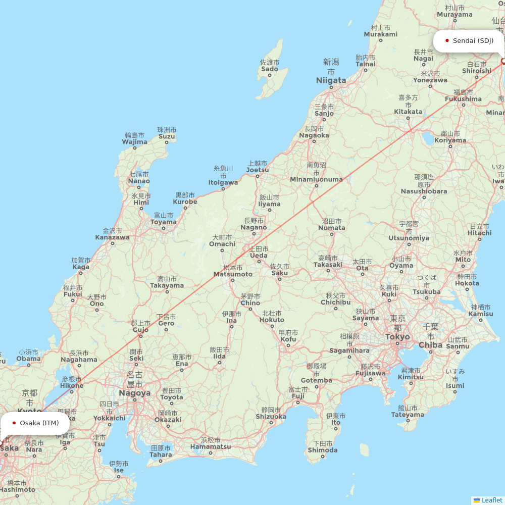 JAL flights between Sendai and Osaka