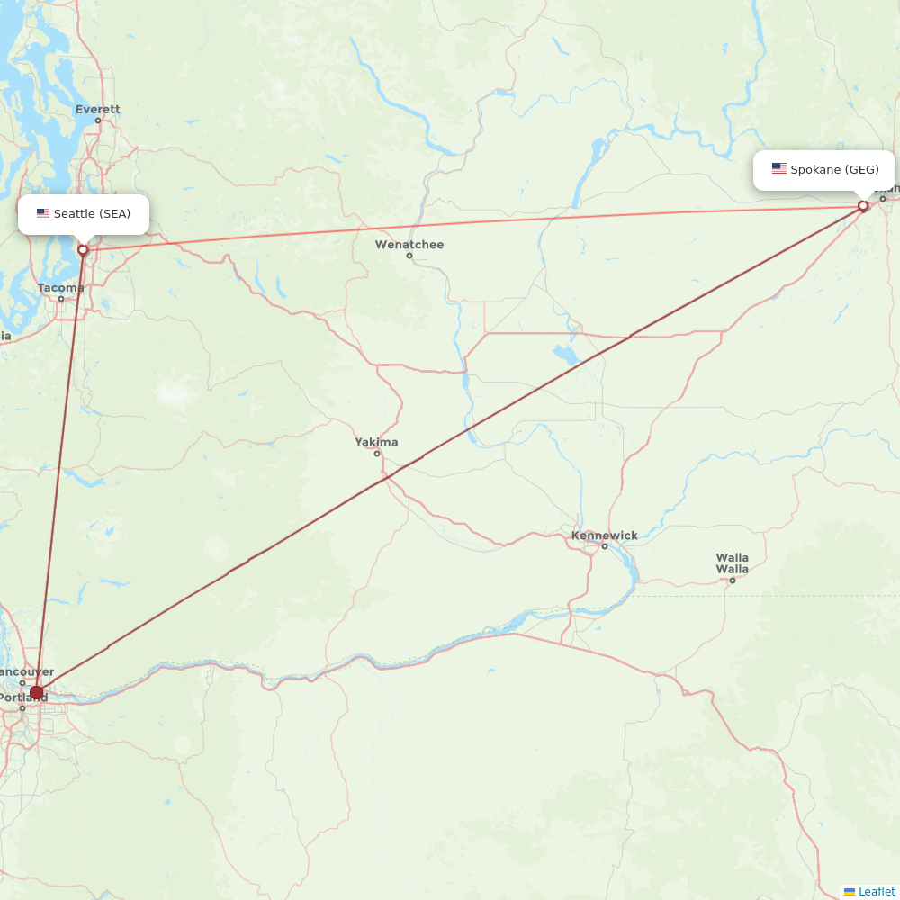 Alaska Airlines flights between Seattle and Spokane
