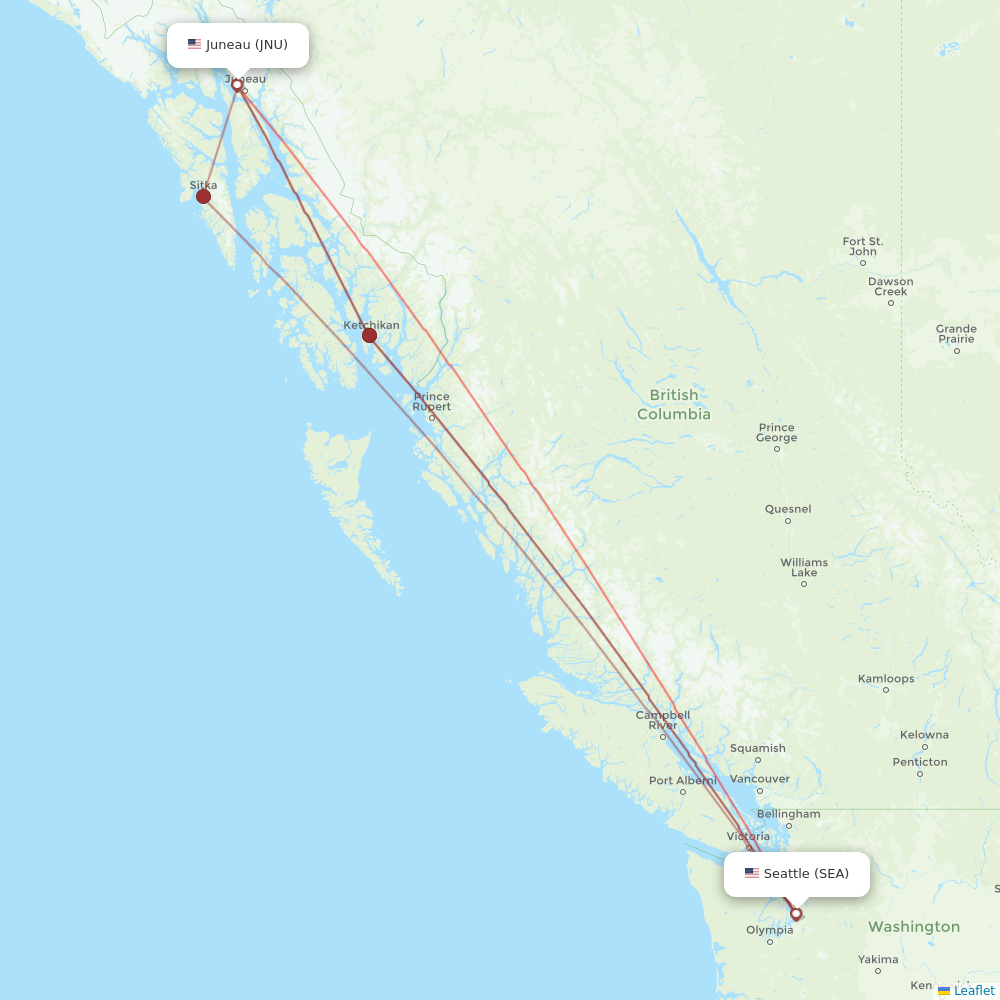 Alaska Airlines flights between Seattle and Juneau