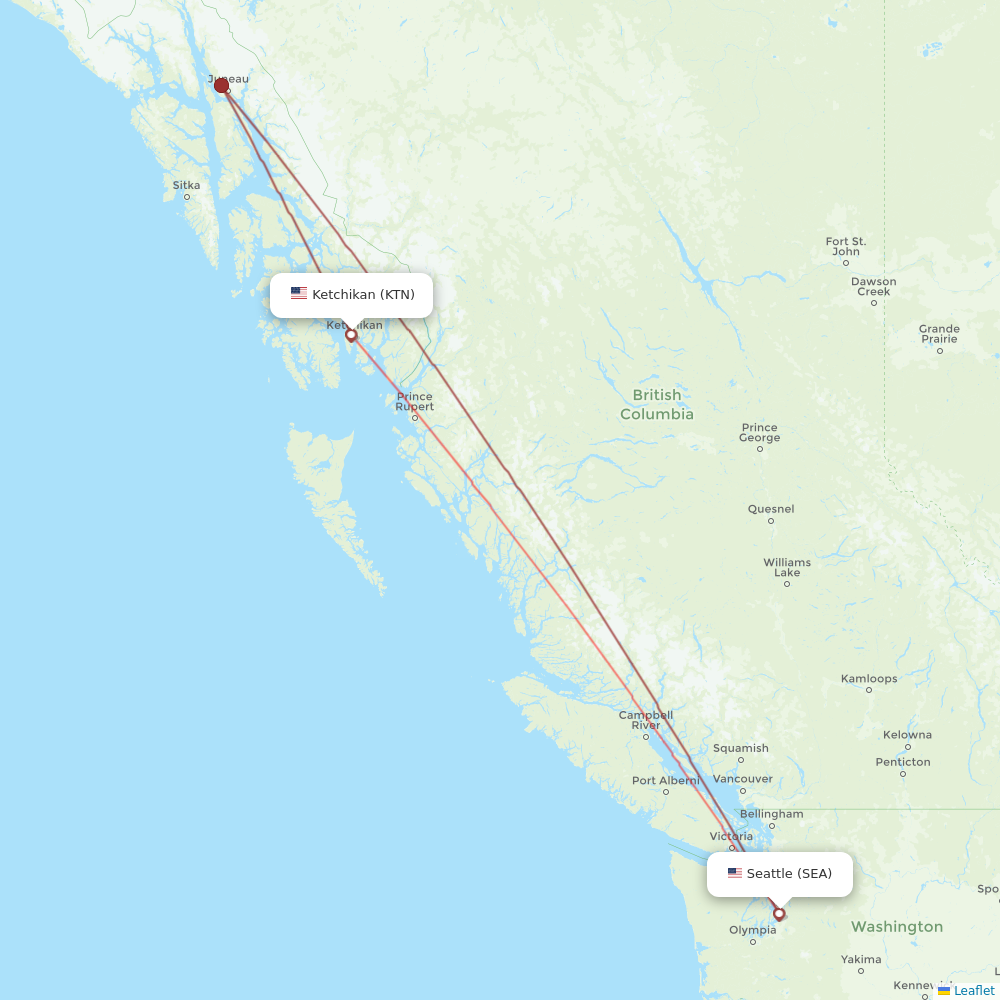 Alaska Airlines flights between Seattle and Ketchikan