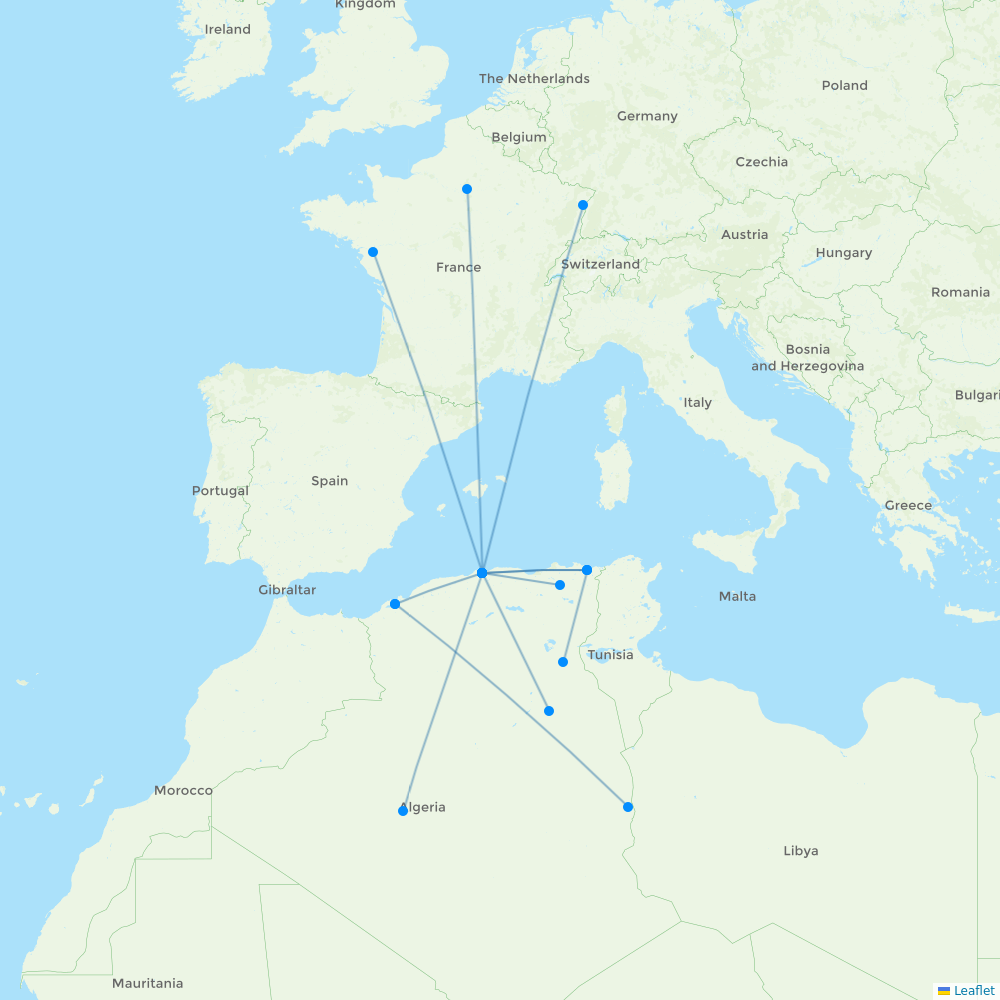 Tassili Airlines destination map