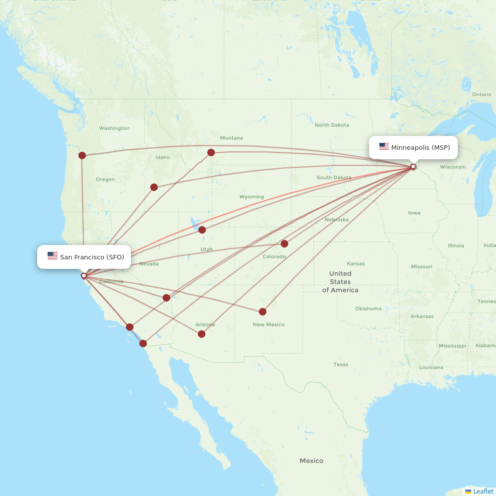 Sun Country Airlines routes (SY) map Flight Routes