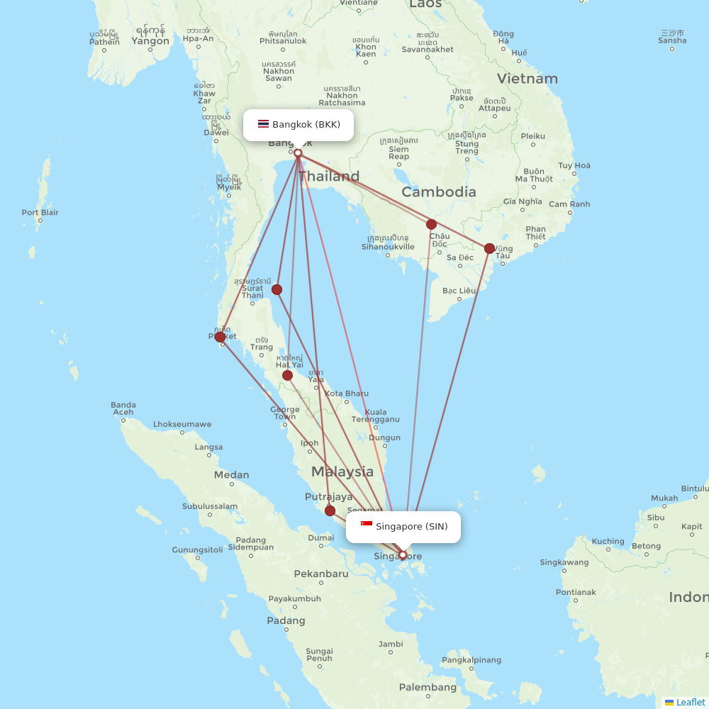 Singapore Airlines flights between Singapore and Bangkok