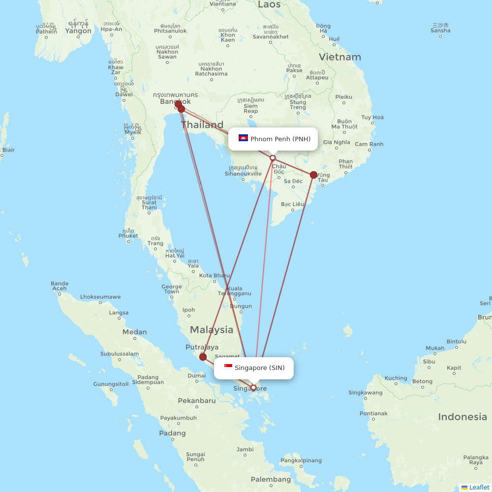 Singapore Airlines flights between Singapore and Phnom Penh