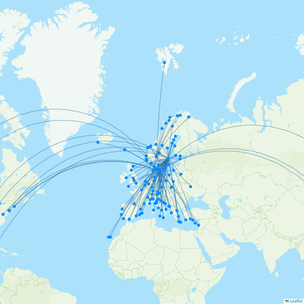 Scandinavian Airlines destination map