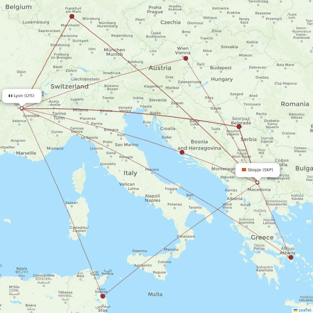 Flights from Skopje to Lyon, SKP to LYS - Flight Routes