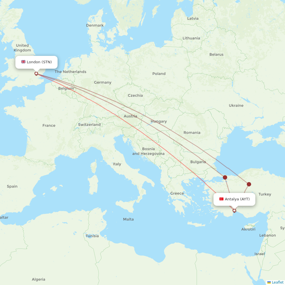 Jet2 flights between London and Antalya