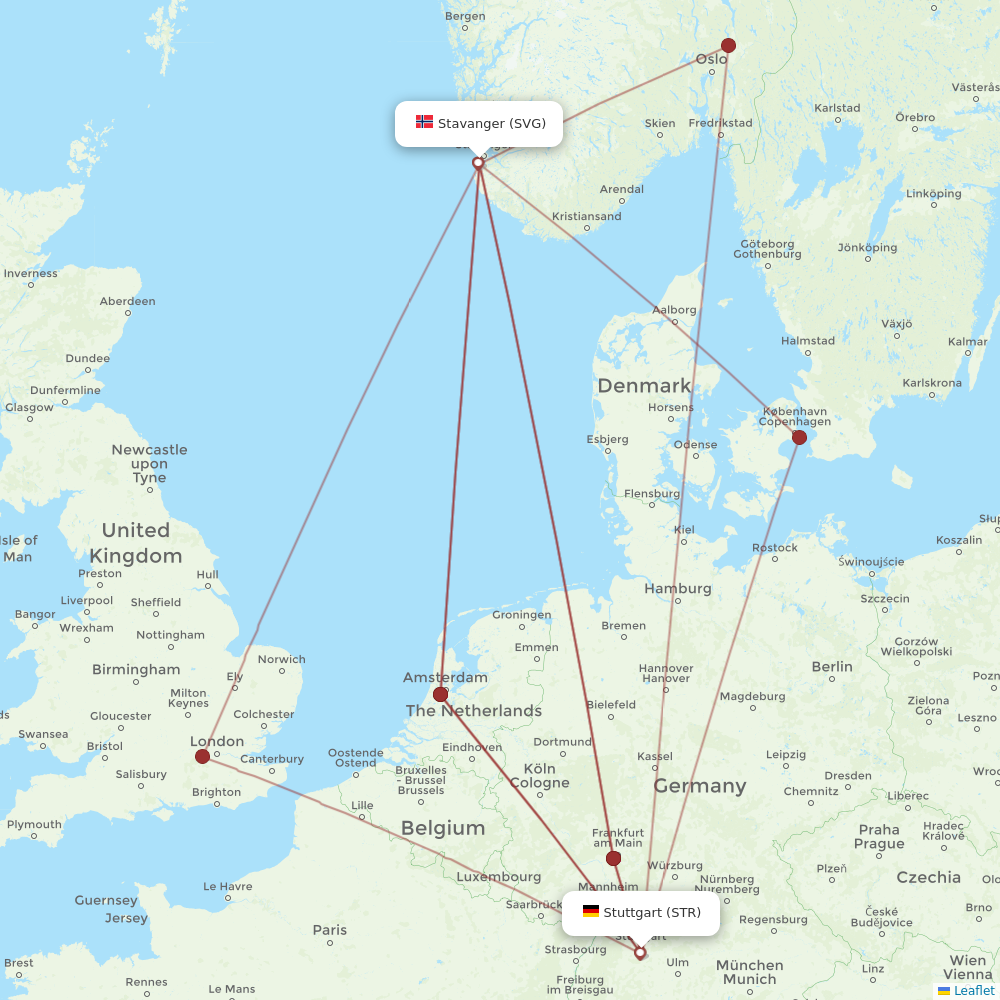 Flights From Stavanger To Stuttgart, SVG To STR - Flight Routes