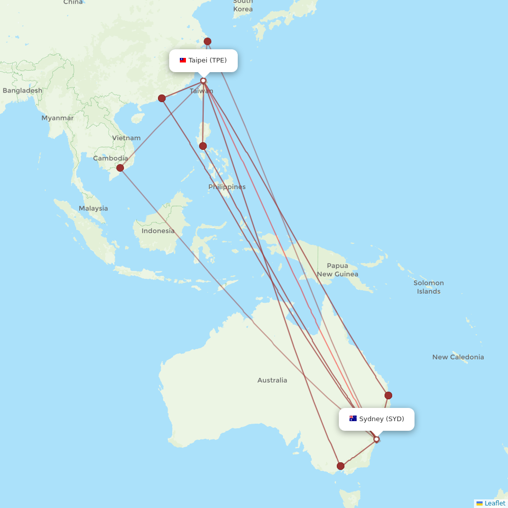 China Airlines routes (CI) - map - Flight Routes