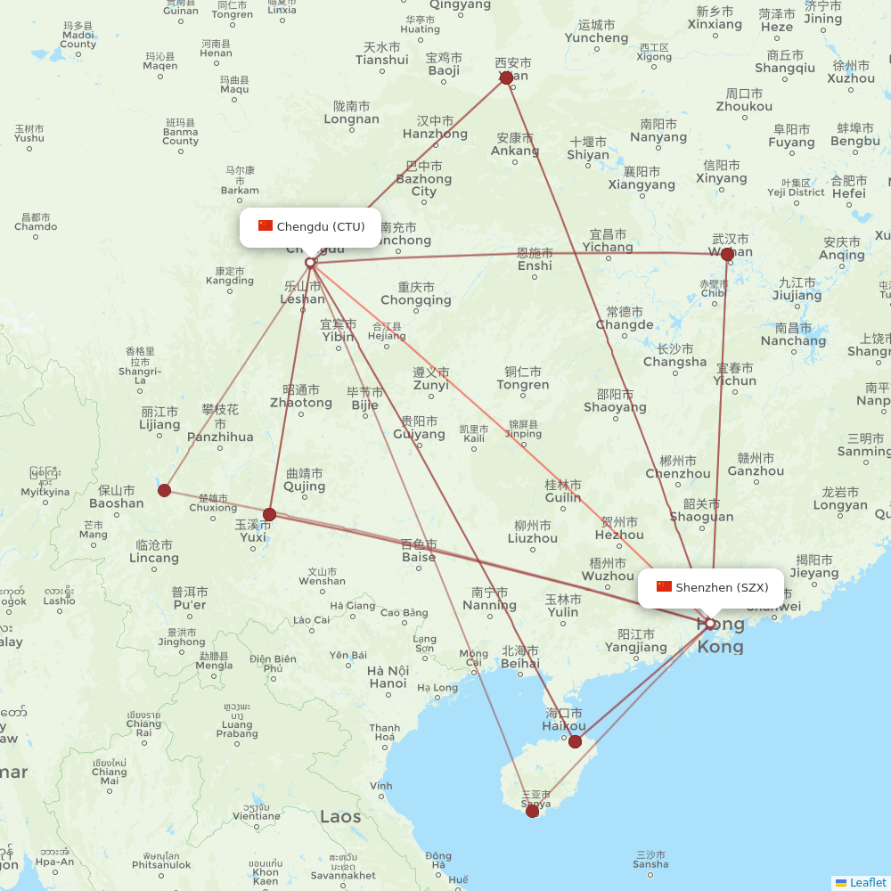 Shenzhen Airlines flights between Shenzhen and Chengdu