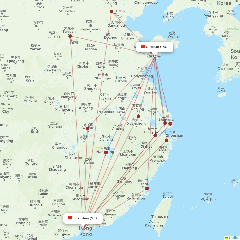 Shenzhen Airlines flights between Shenzhen and Qingdao