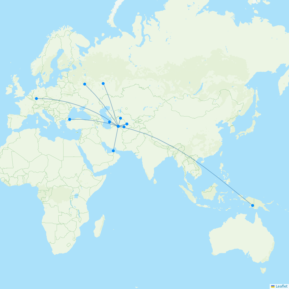 Turkmenistan Airlines destination map