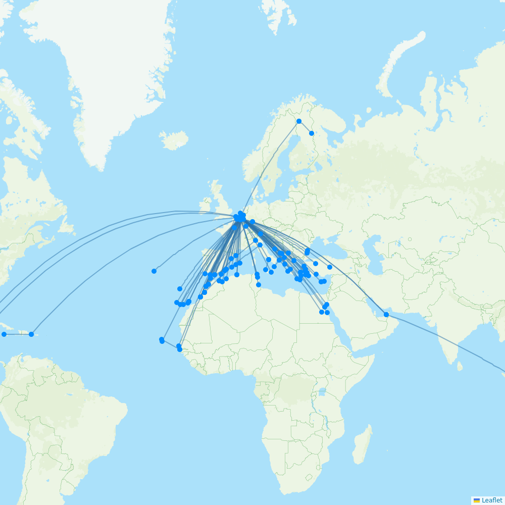 TUI Airlines Belgium destination map