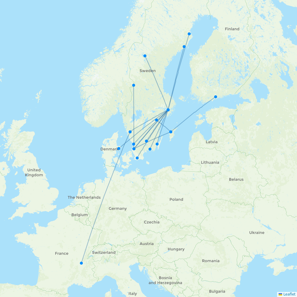 Braathens Regional Airlines destination map