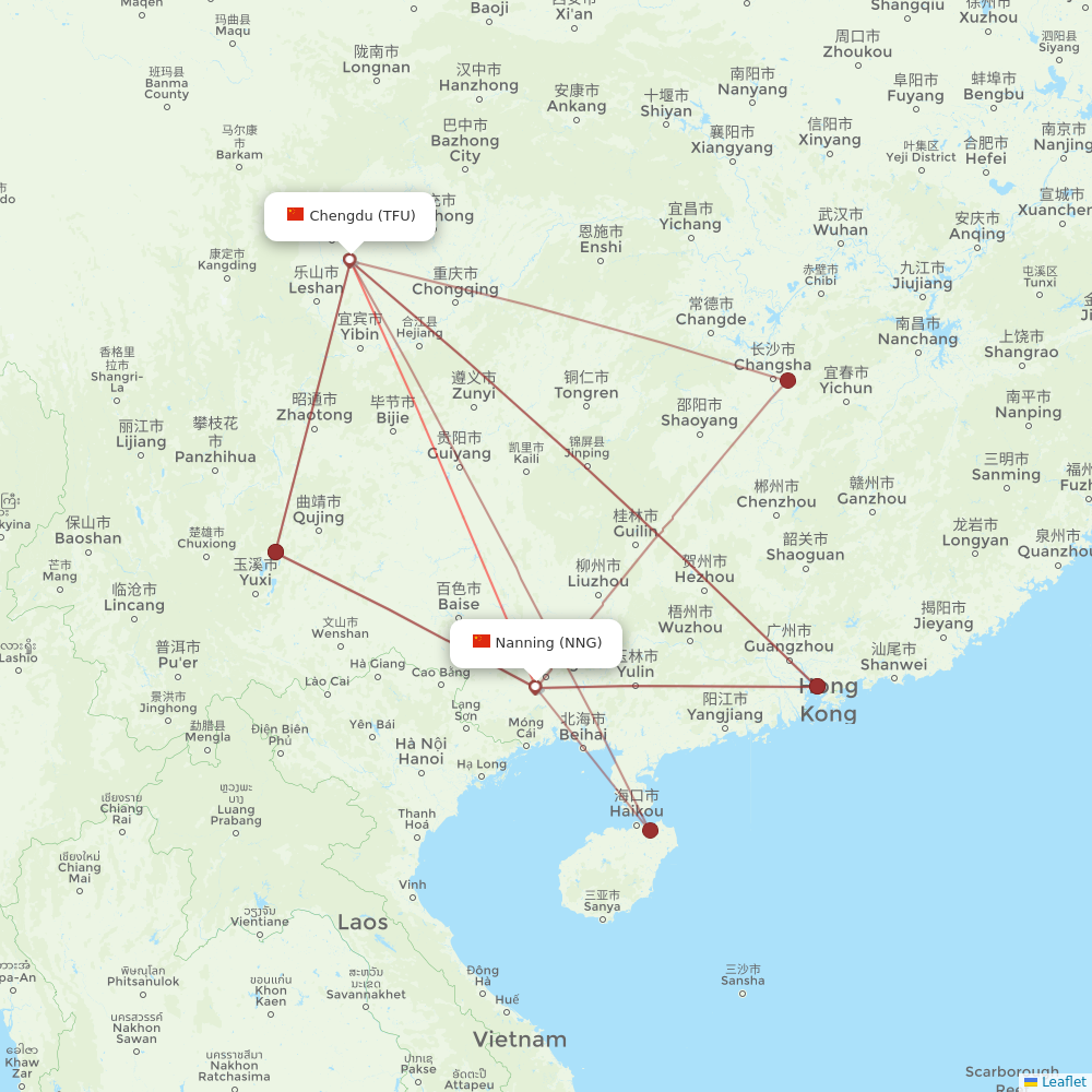 Shenzhen Airlines flights between Chengdu and Nanning