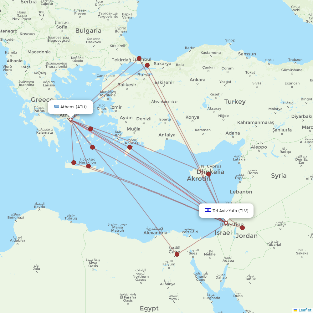 Aegean Airlines flights between Tel Aviv-Yafo and Athens