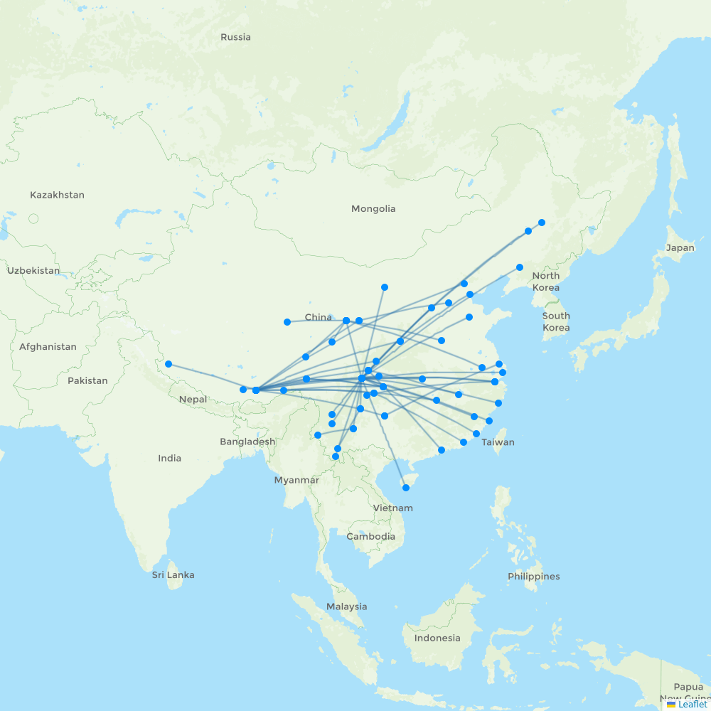 Tibet Airlines destination map
