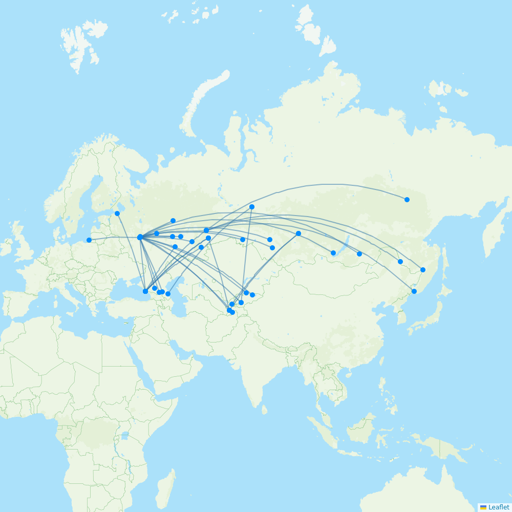 Ural Airlines destination map