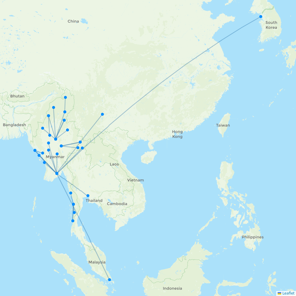 Myanmar National Airlines destination map