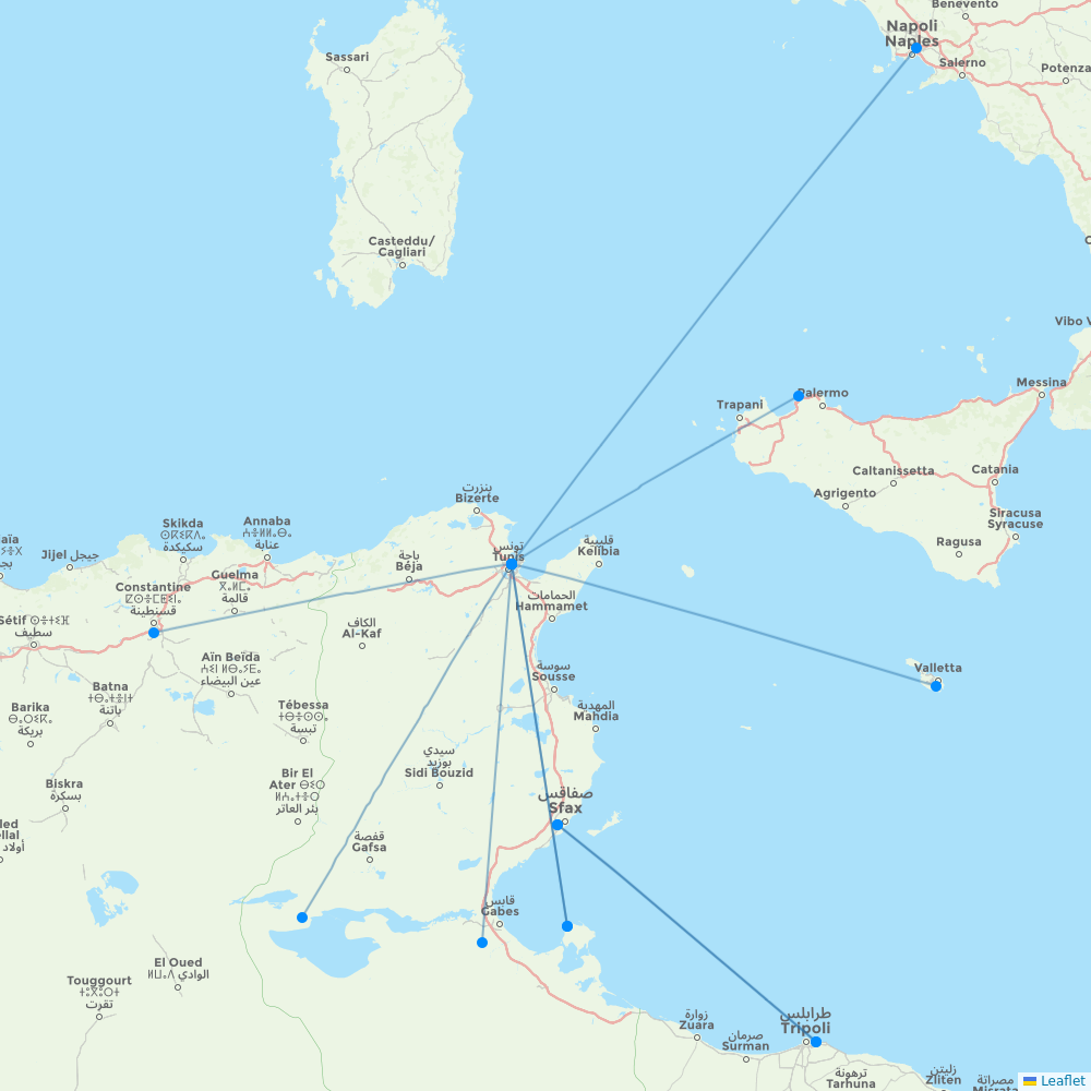 Tunisair Express destination map