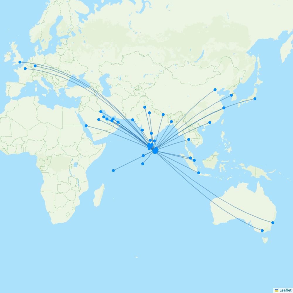 SriLankan Airlines destination map