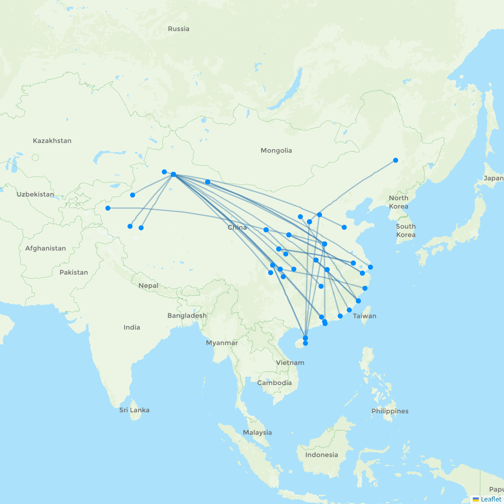 Urumqi Airlines destination map