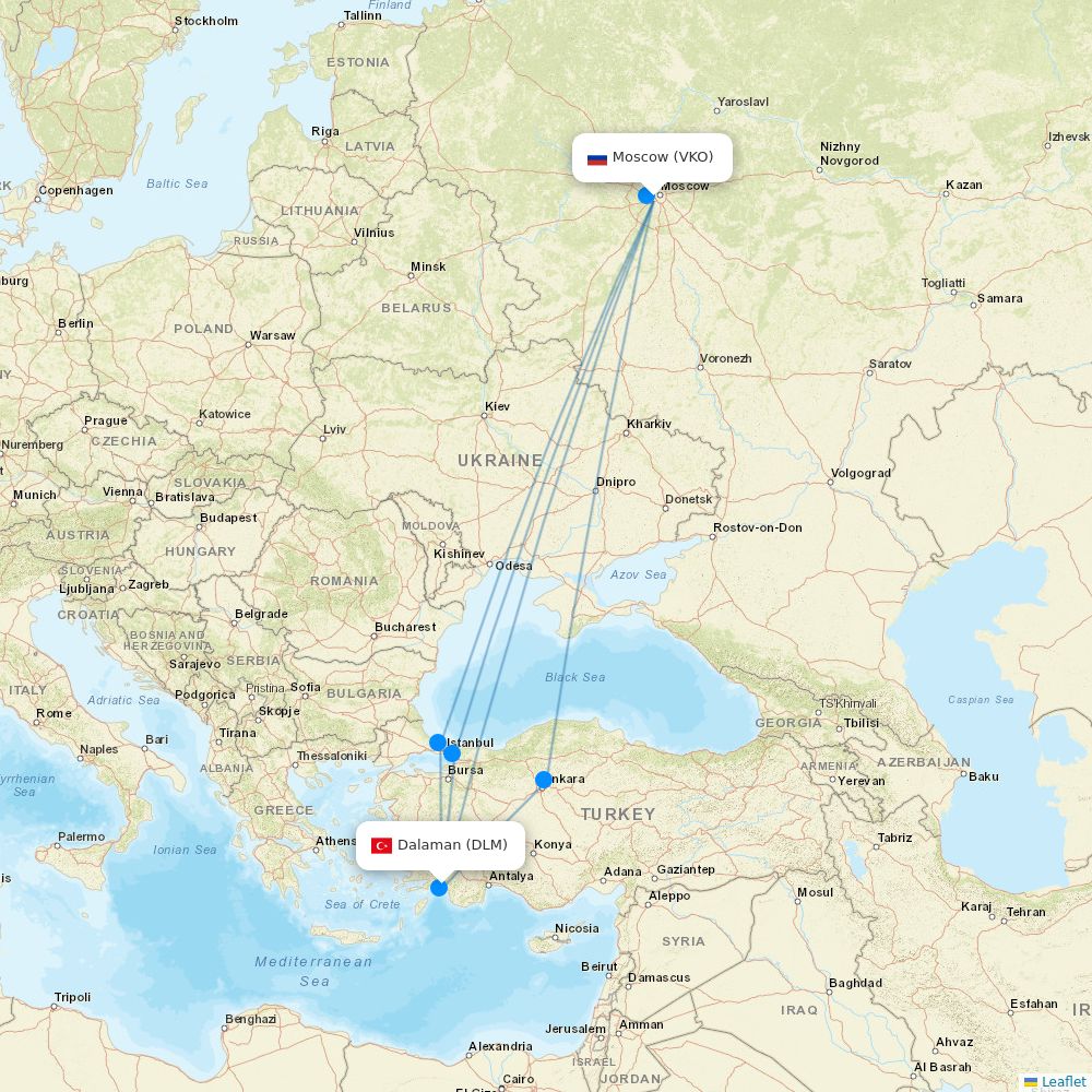 AZUR air flights between Moscow and Dalaman
