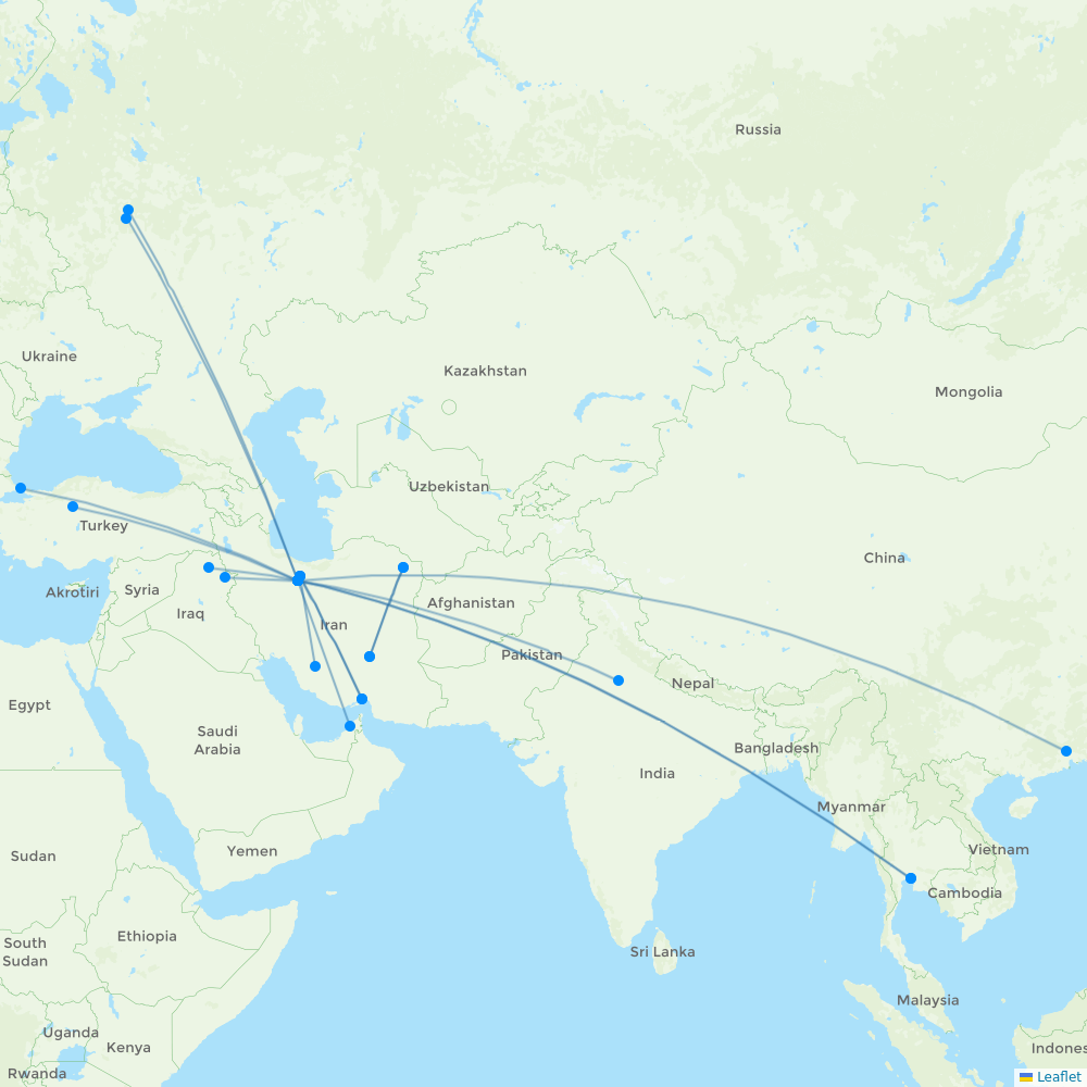 Mahan Air destination map