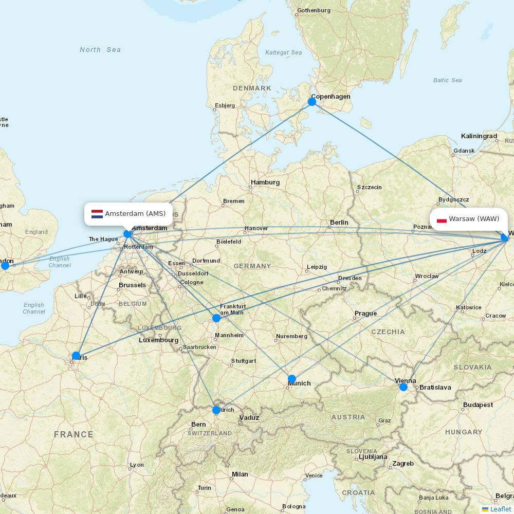 LOT - Polish Airlines flights between Warsaw and Amsterdam