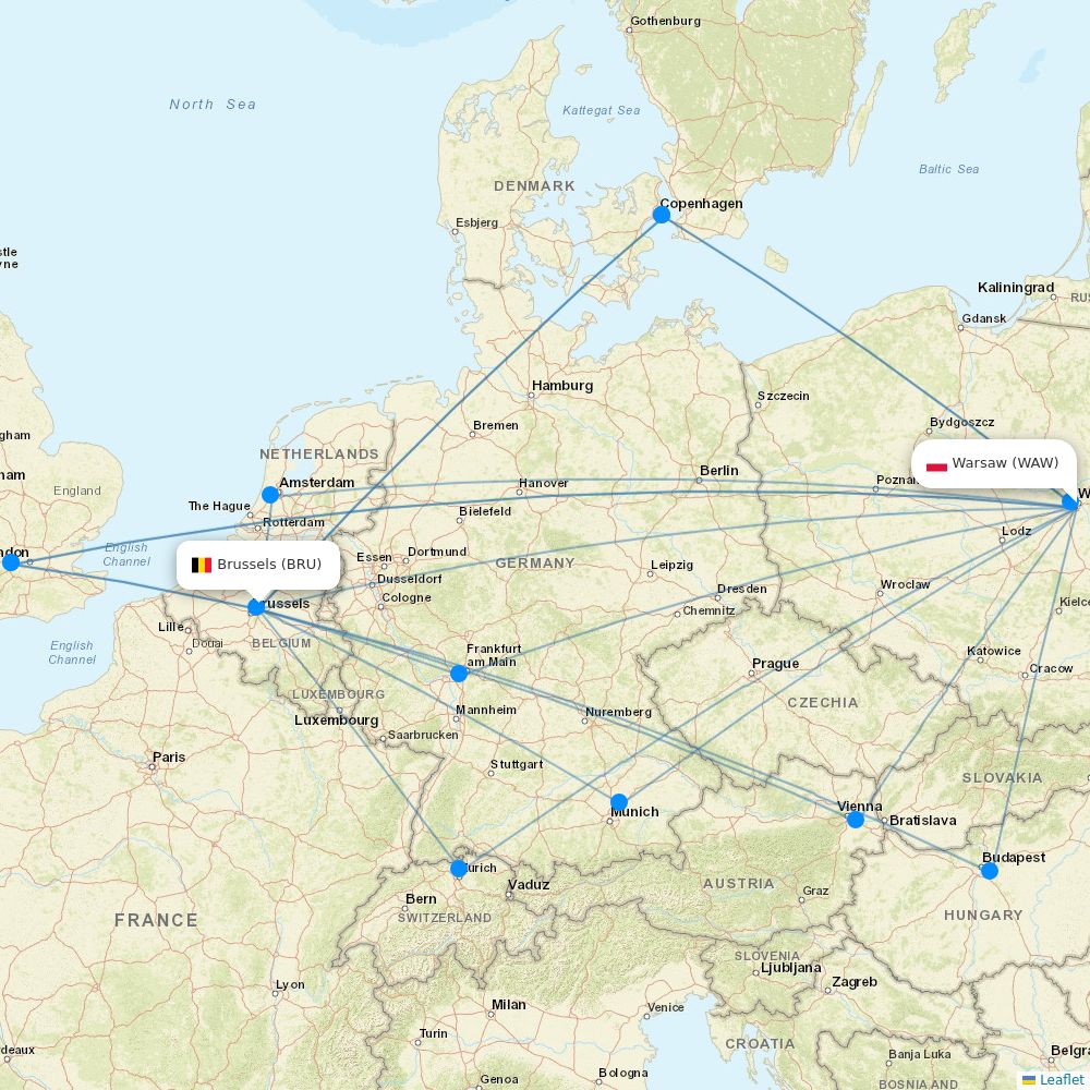 LOT - Polish Airlines flights between Warsaw and Brussels