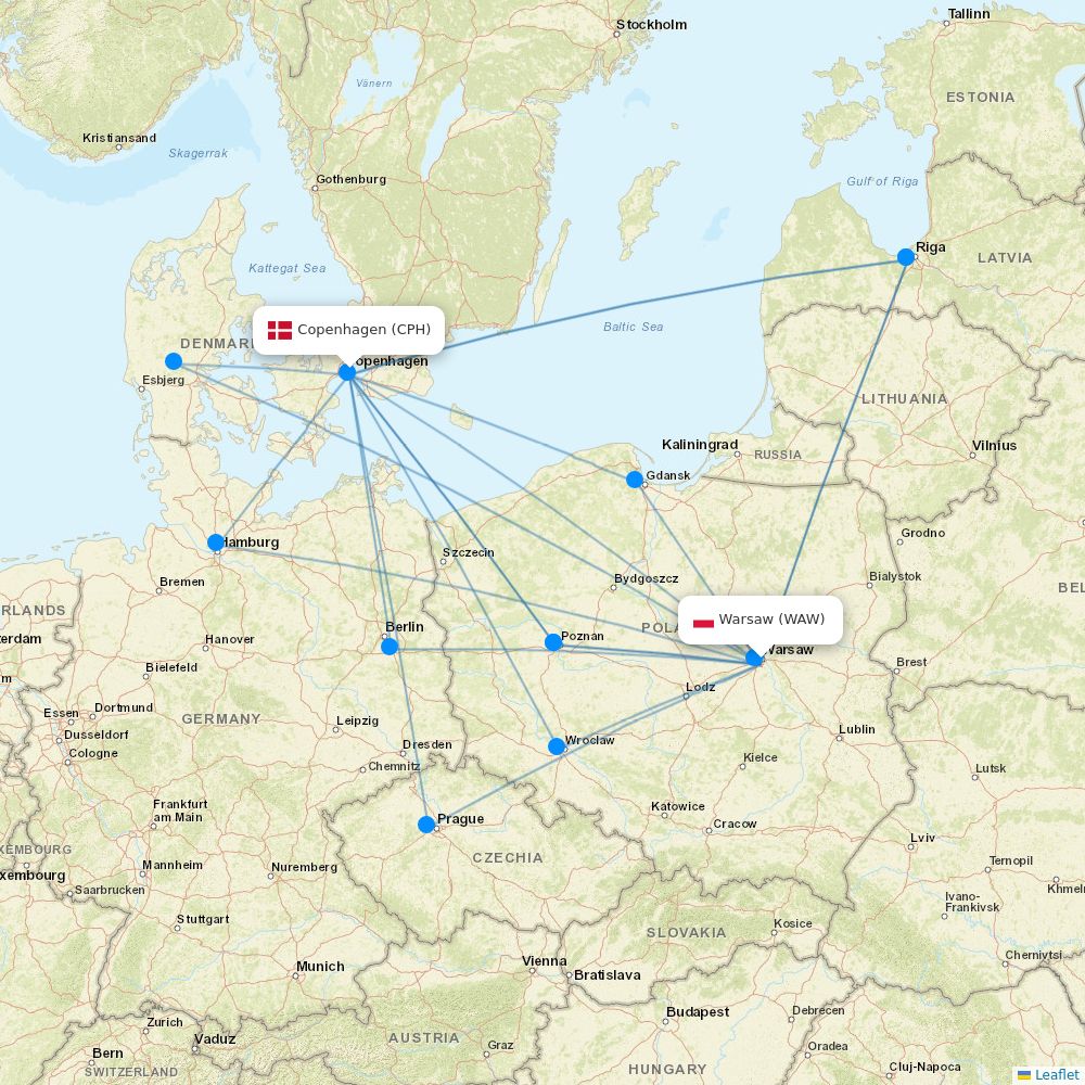LOT - Polish Airlines flights between Warsaw and Copenhagen