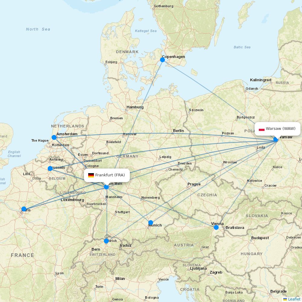 LOT - Polish Airlines flights between Warsaw and Frankfurt