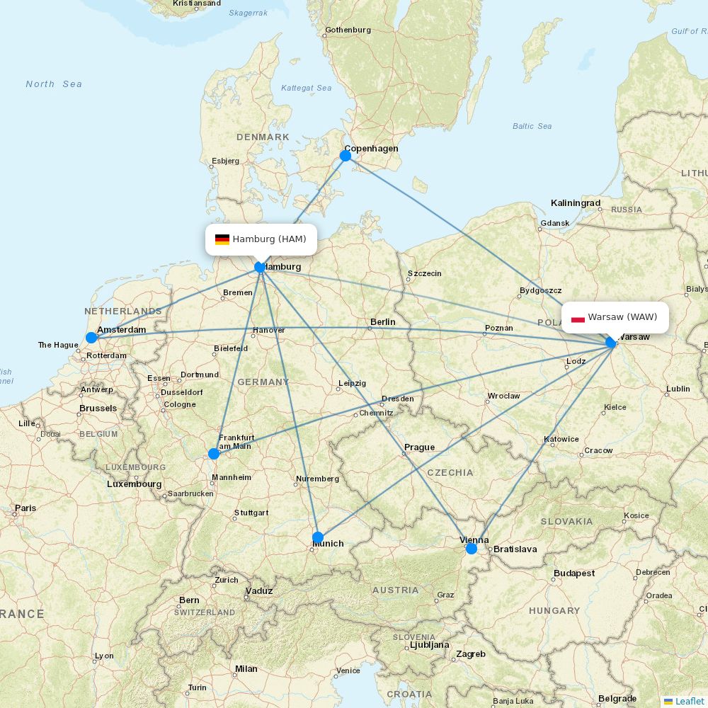 LOT - Polish Airlines flights between Warsaw and Hamburg