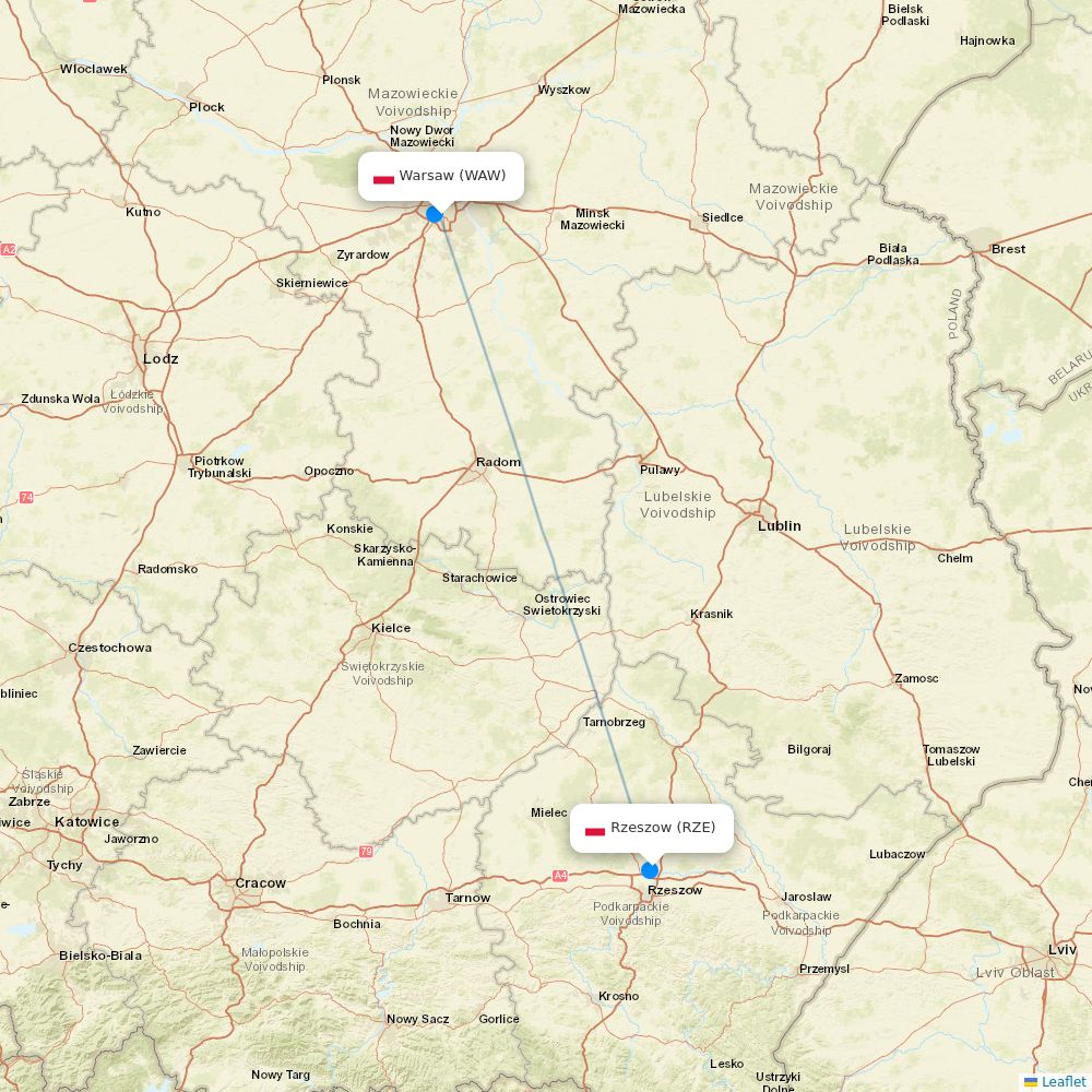 LOT - Polish Airlines flights between Warsaw and Rzeszow