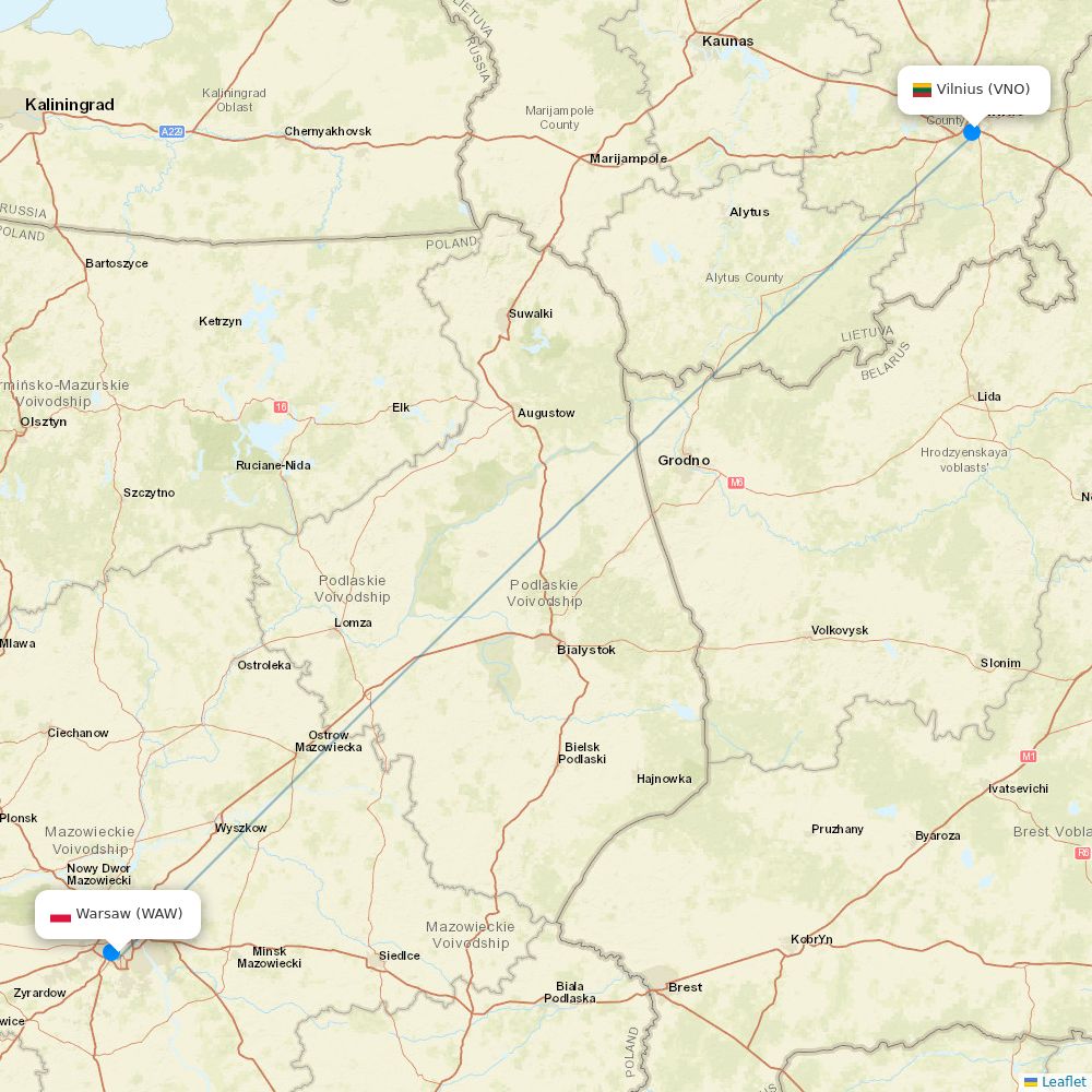 LOT - Polish Airlines flights between Warsaw and Vilnius