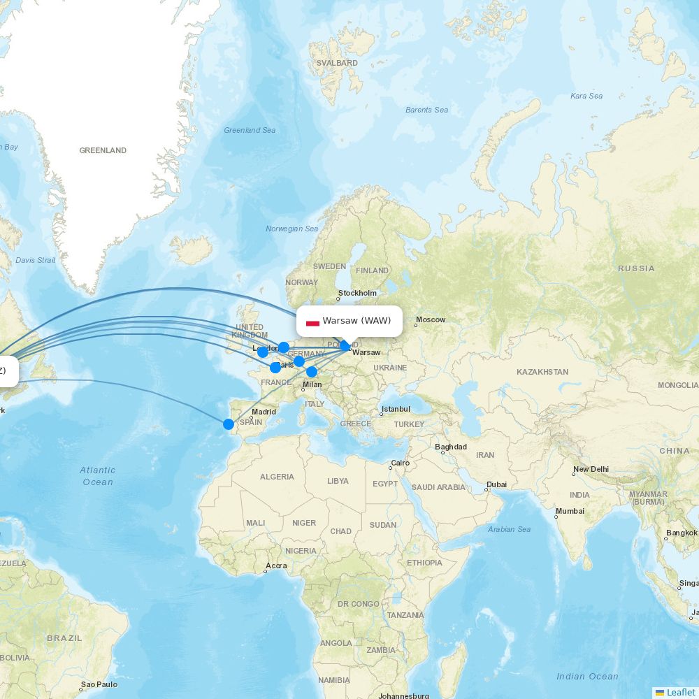 LOT - Polish Airlines flights between Warsaw and Toronto