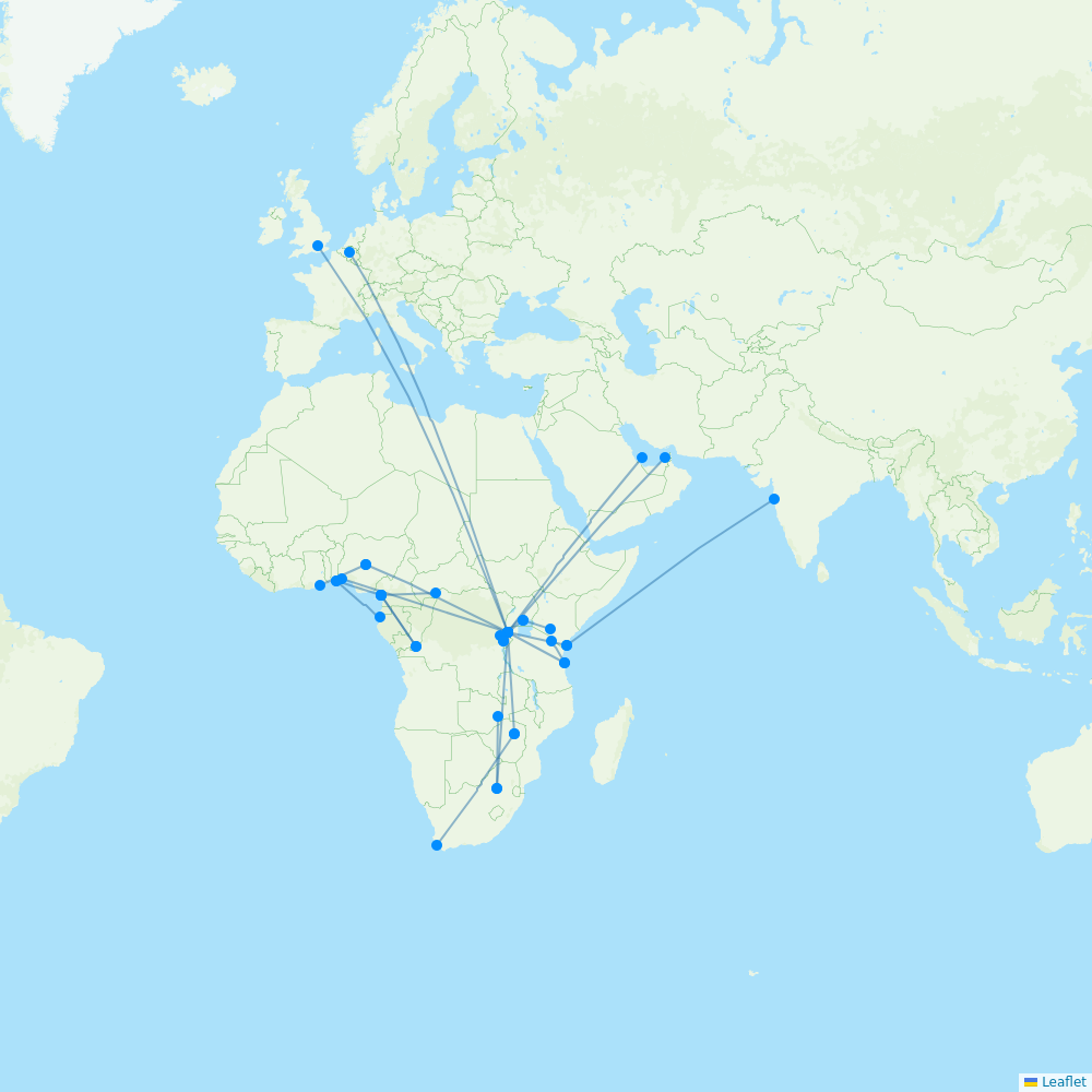 RwandAir destination map