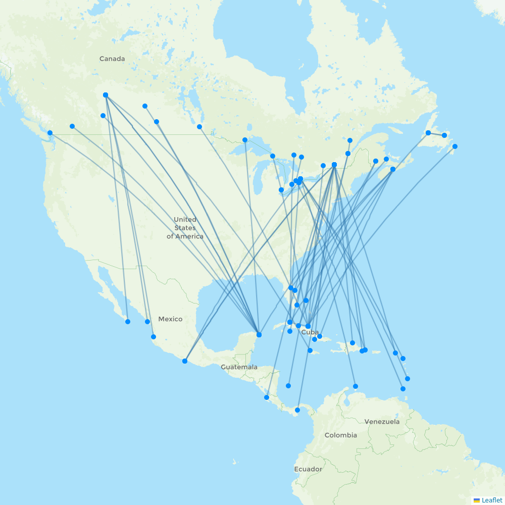 Sunwing Airlines destination map