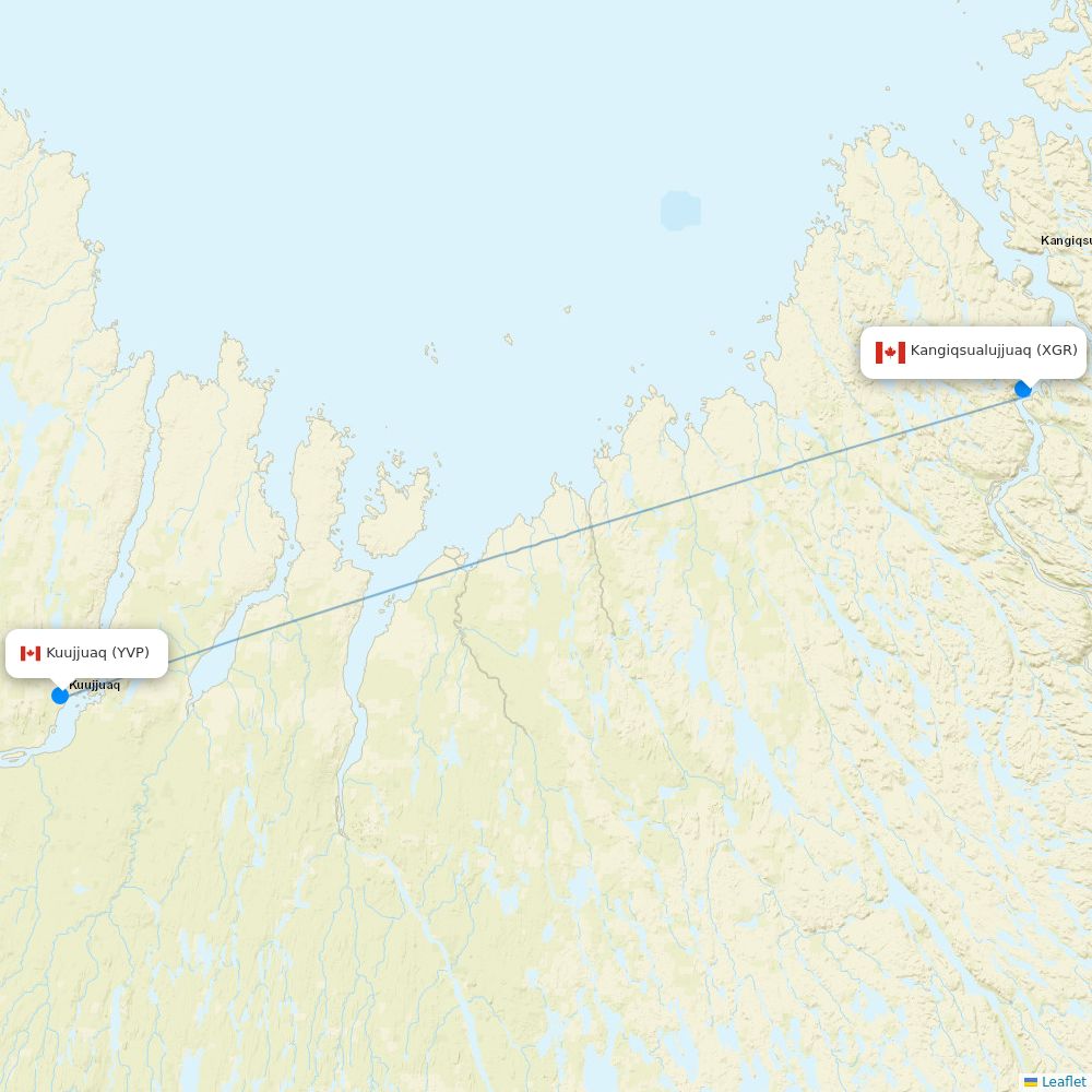 Air Inuit flights between Kangiqsualujjuaq and Kuujjuaq