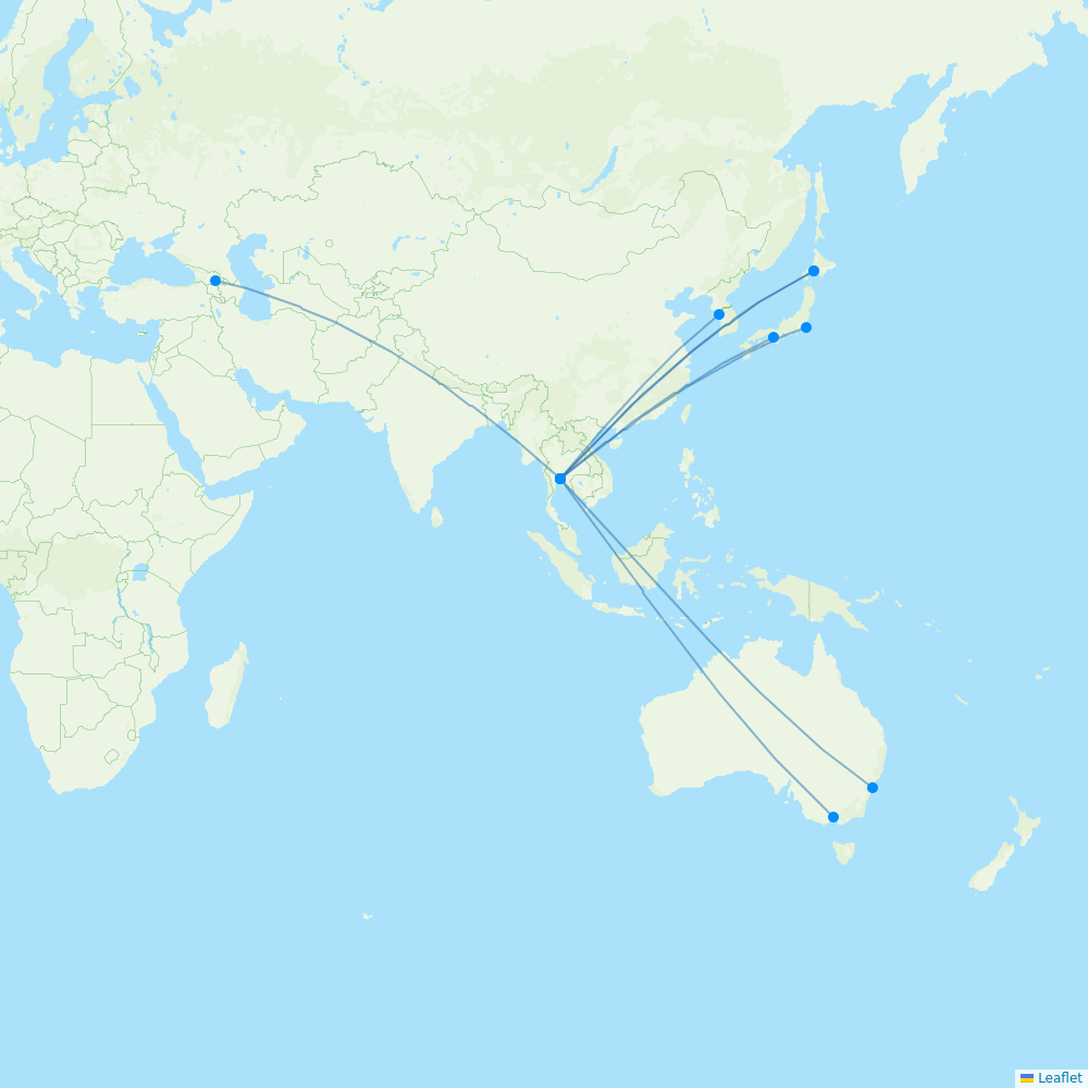 Thai AirAsia X destination map