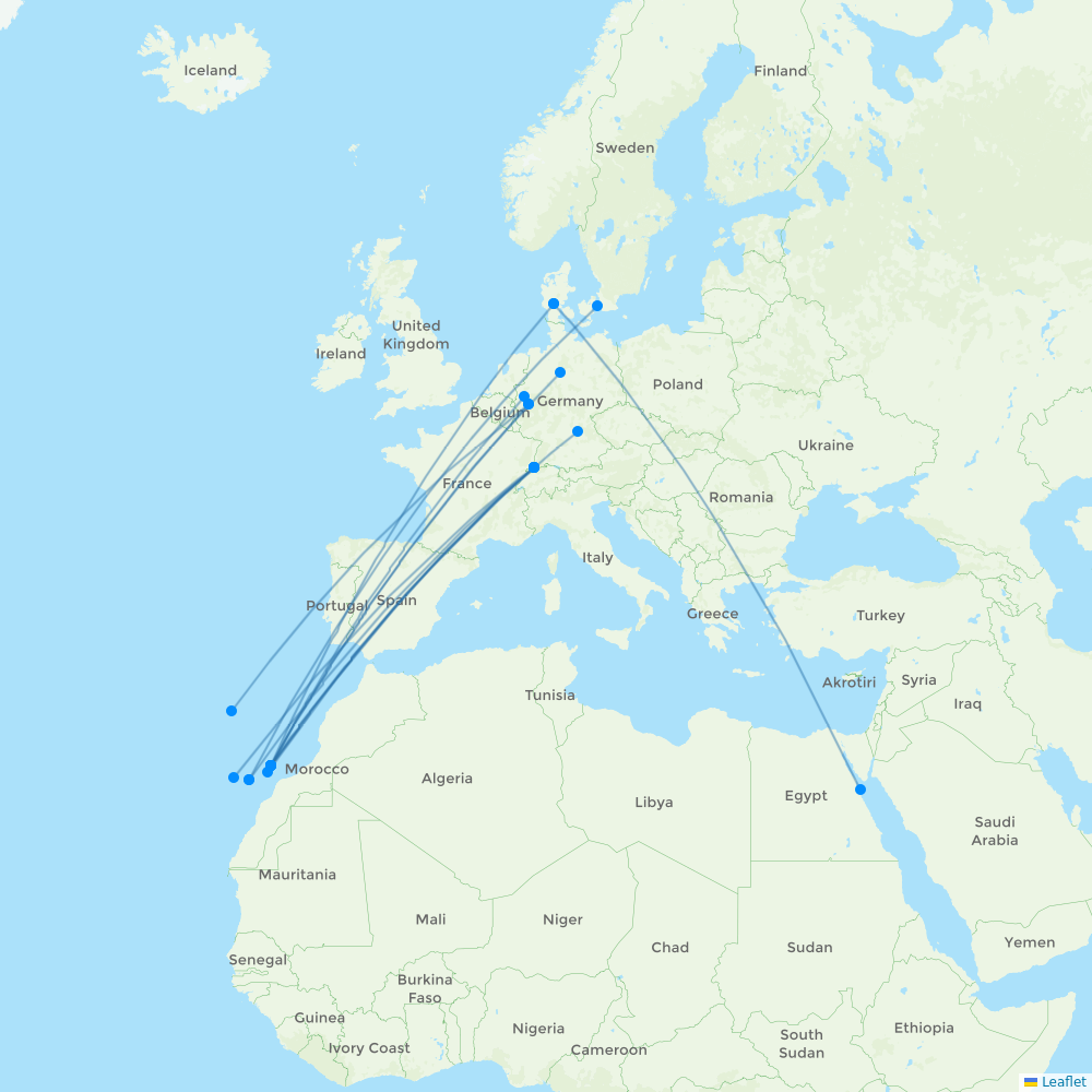 Corendon Airlines Europe destination map