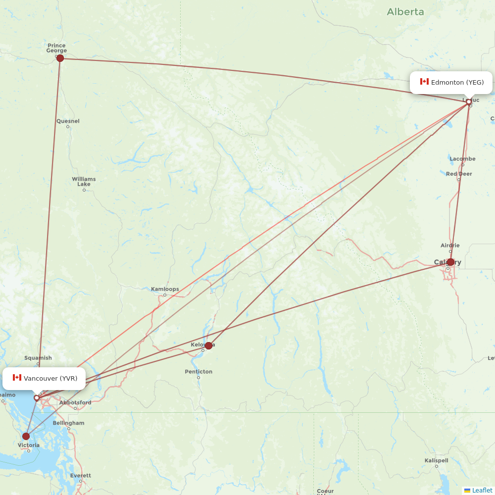 Air Canada flights between Edmonton and Vancouver