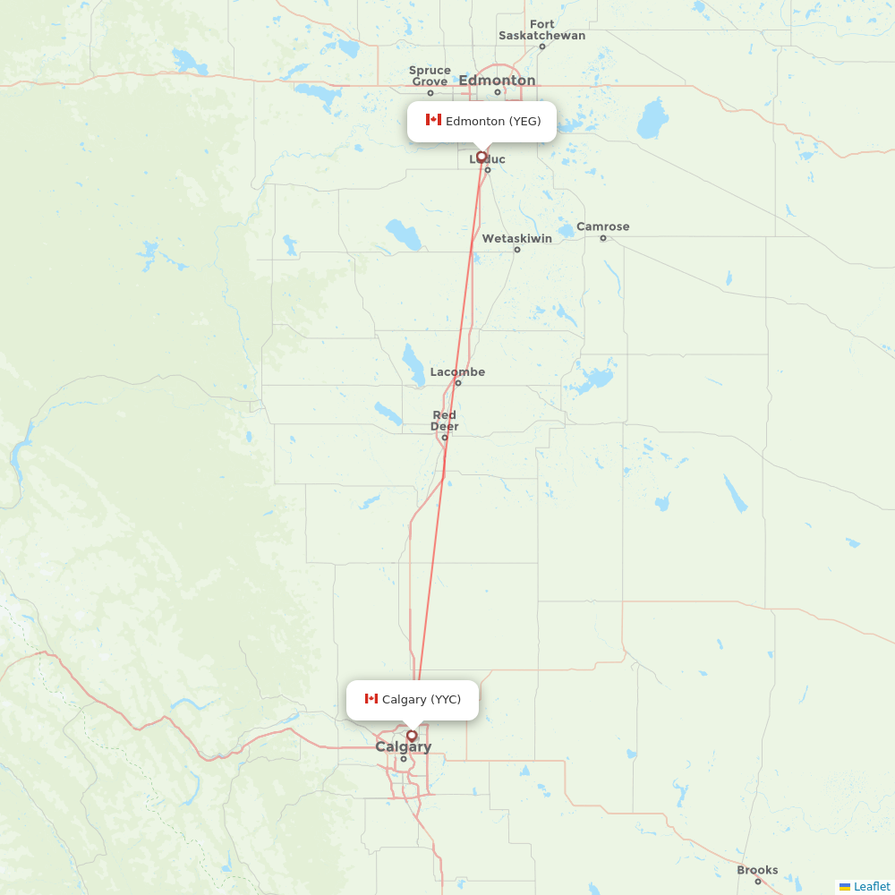 WestJet flights between Edmonton and Calgary