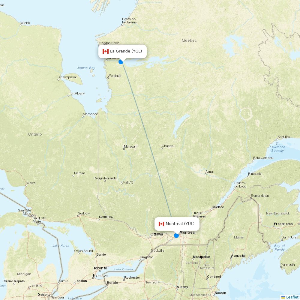 Air Inuit flights between La Grande and Montreal